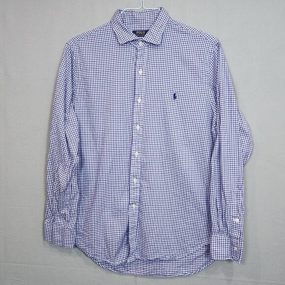 Polo Ralph Lauren Men's Button Up Shirt Purple Blue Check Sz L‎ - Picture 2 of 7
